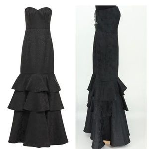 NEW MONIQUE LHUILLIER BLACK METALLIC BROCADE STRAPLESS MERMAID GOWN $695 SZ 12